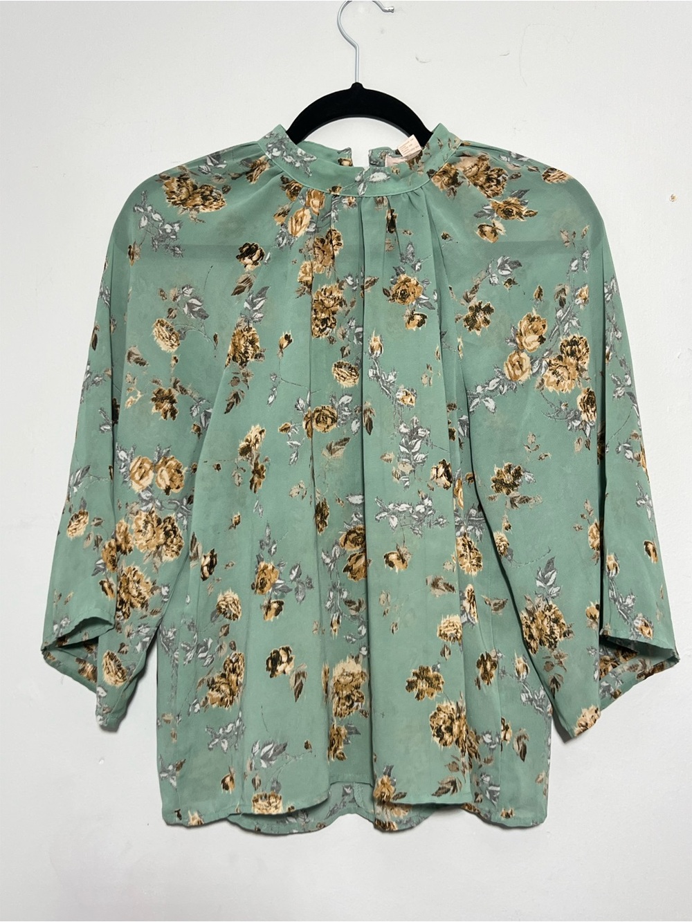 Floral High-Neck Blouse in Sage Green